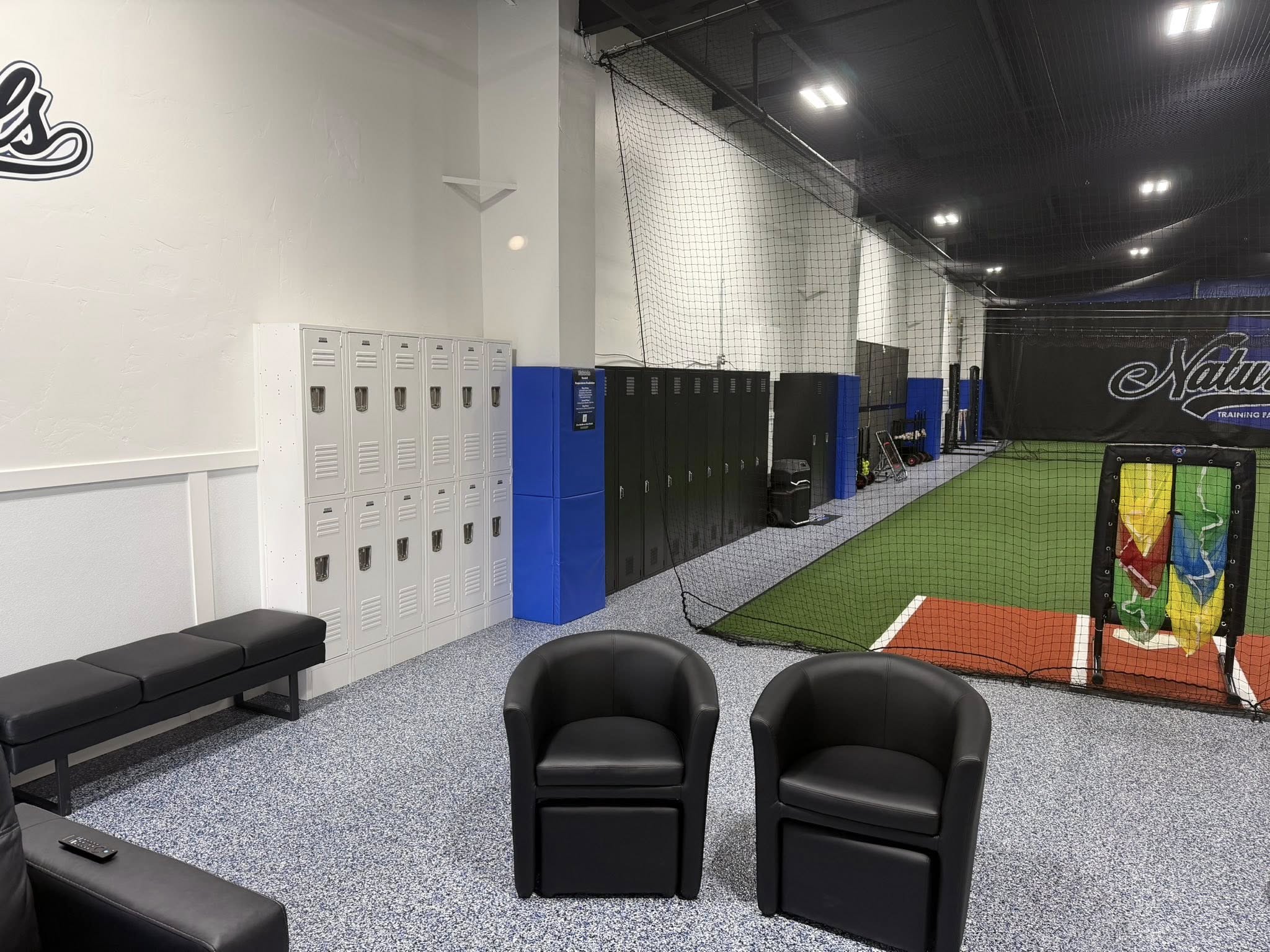 Lockers and seating area